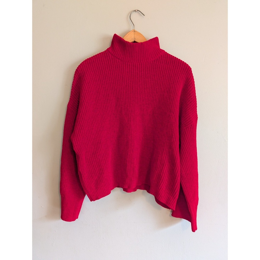 NWT Sanctuary Sustainable Sweater Women Medium Red Preppy Mock Neck Cropped Soft